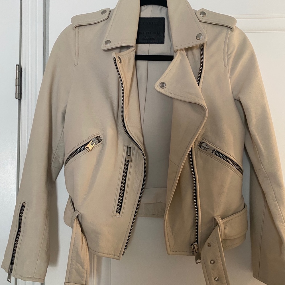 All Saints White/Grey leather jacket Size 2